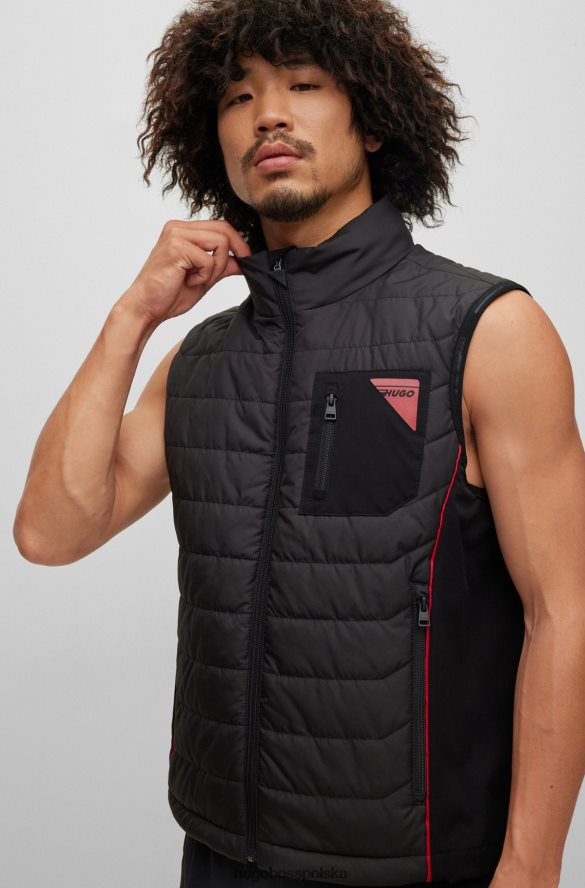 Hugo Boss Hugo czarna, dopasowana kamizelka z kapturem i czerwoną lamówką czarny R0X0H62665