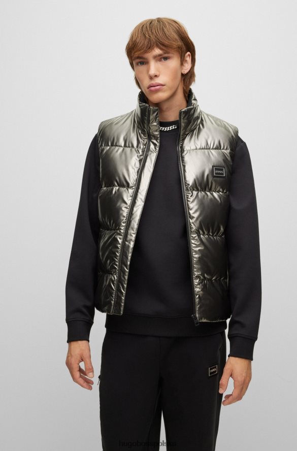 Hugo Boss Hugo srebrna kamizelka o dopasowanym kroju z wodoodpornego materiału z efektem metalicznym srebro R0X0H64332