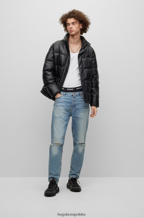 Hugo Boss Kurtka puchowa ze sztucznej skóry z obramowanym logo Hugo w kolorze czarnym czarny R0X0H61772