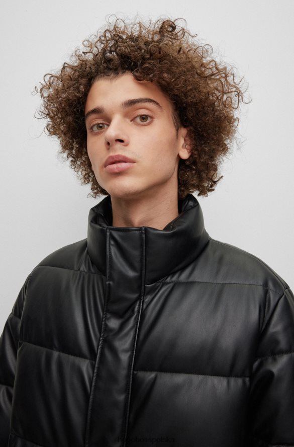 Hugo Boss Kurtka puchowa ze sztucznej skóry z obramowanym logo Hugo w kolorze czarnym czarny R0X0H61772