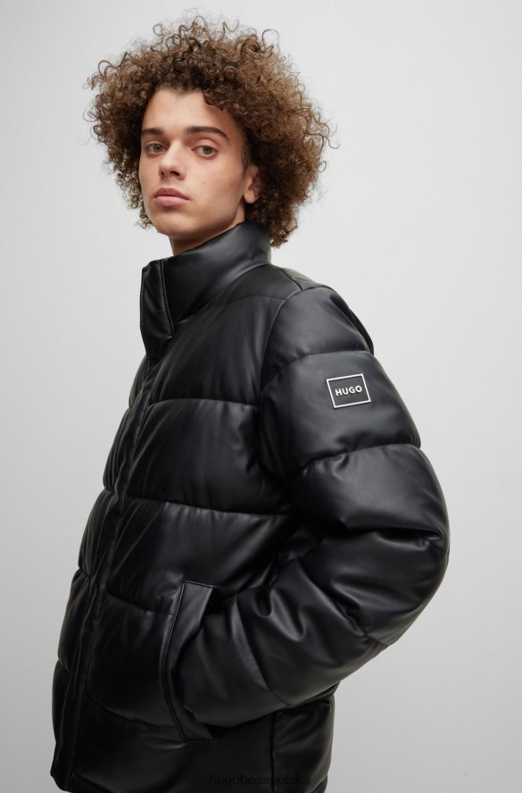 Hugo Boss Kurtka puchowa ze sztucznej skóry z obramowanym logo Hugo w kolorze czarnym czarny R0X0H61772