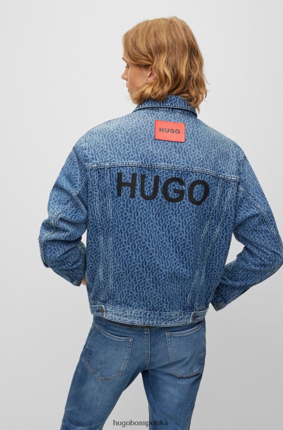 Hugo Boss Niebieska kurtka dżinsowa hugo o regularnym kroju z nadrukiem logo na całej powierzchni niebieski R0X0H64324