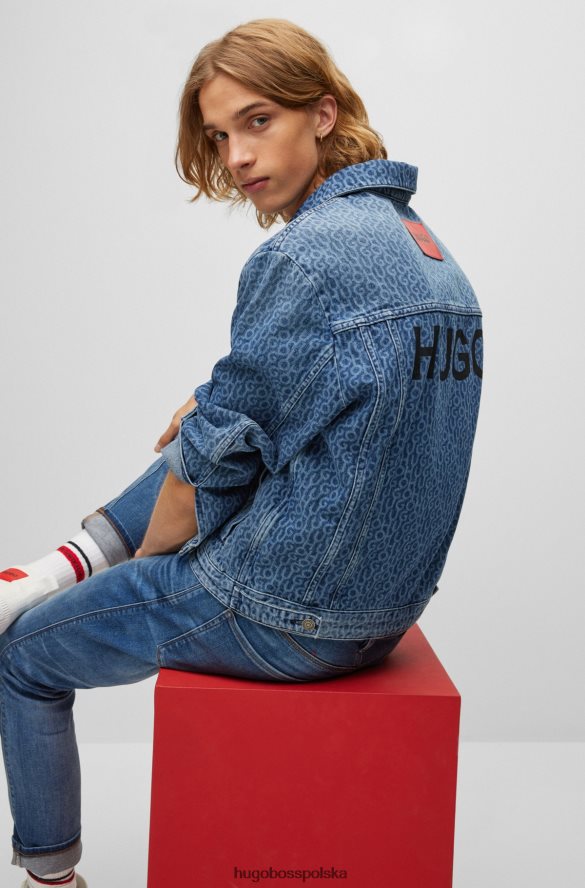 Hugo Boss Niebieska kurtka dżinsowa hugo o regularnym kroju z nadrukiem logo na całej powierzchni niebieski R0X0H64324