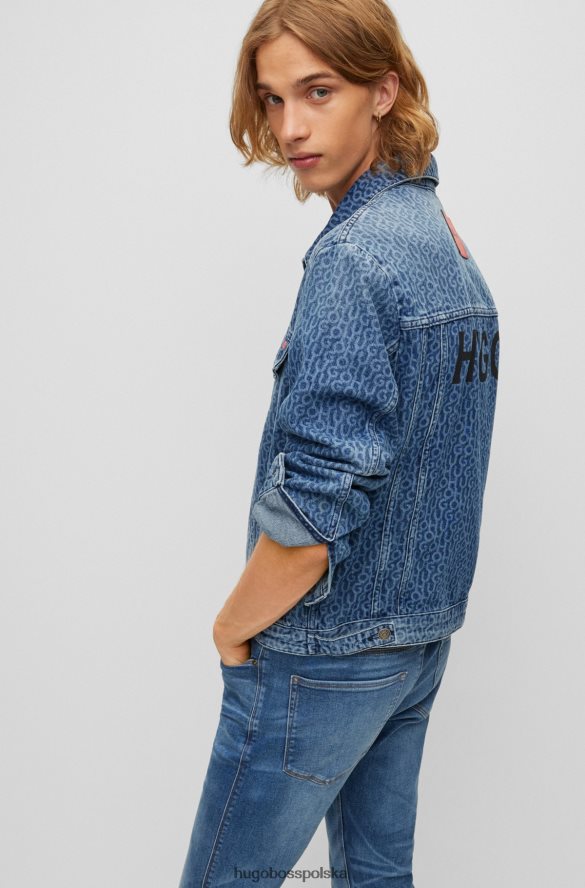 Hugo Boss Niebieska kurtka dżinsowa hugo o regularnym kroju z nadrukiem logo na całej powierzchni niebieski R0X0H64324