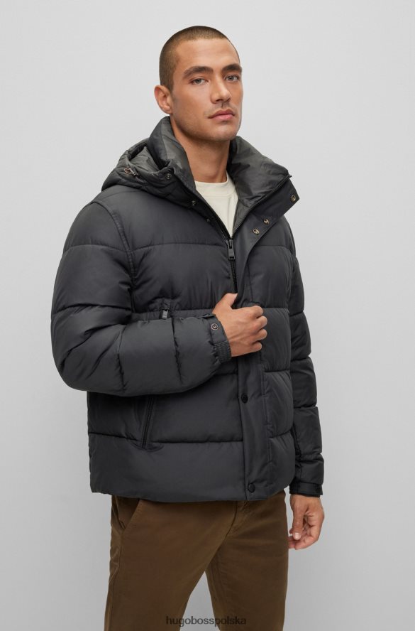Hugo Boss Wodoodporna kurtka puchowa hugo z kapturem i naszywką z logo w kolorze czarnym czarny R0X0H61020