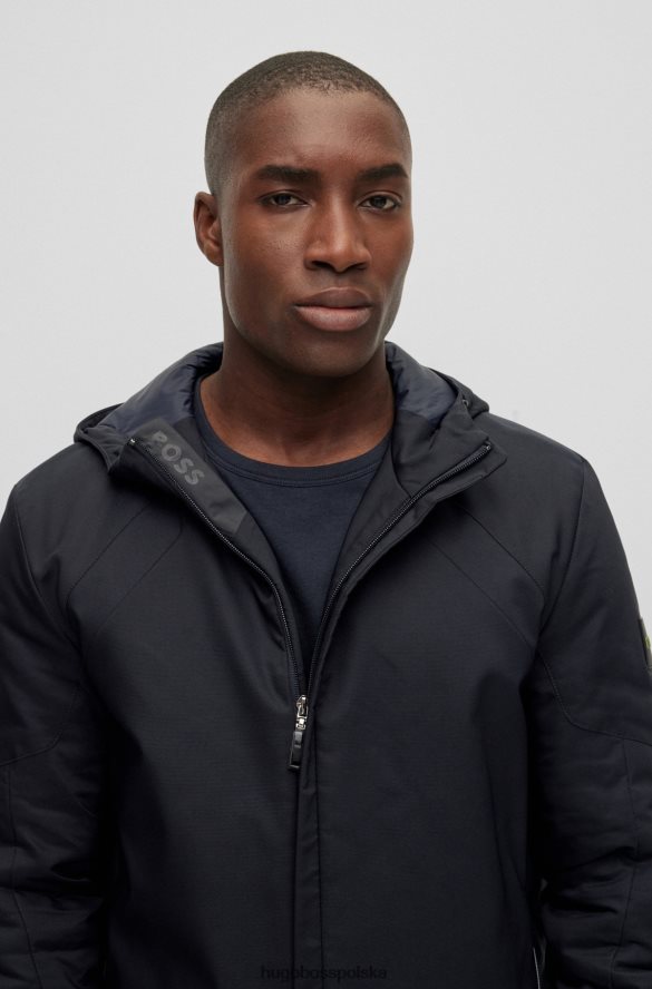 Hugo Boss Wodoodporna kurtka z kapturem hugo i naszywką z logo w kolorze ciemnoniebieskim ciemny niebieski R0X0H62974
