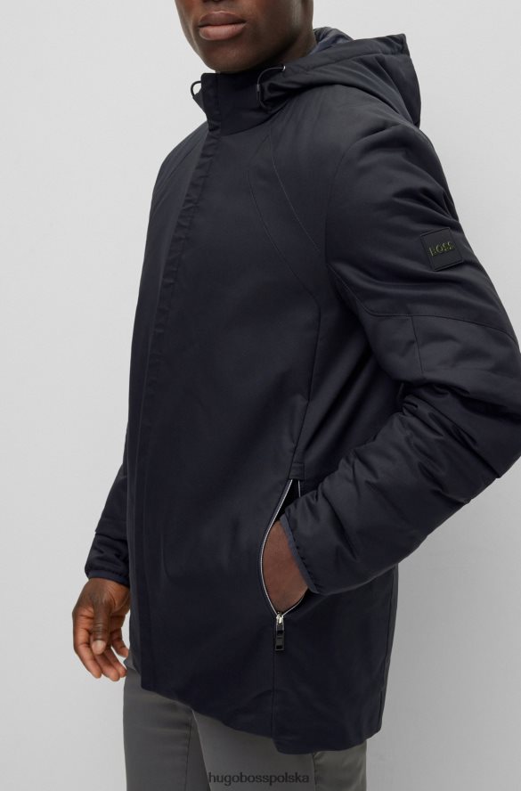 Hugo Boss Wodoodporna kurtka z kapturem hugo i naszywką z logo w kolorze ciemnoniebieskim ciemny niebieski R0X0H62974