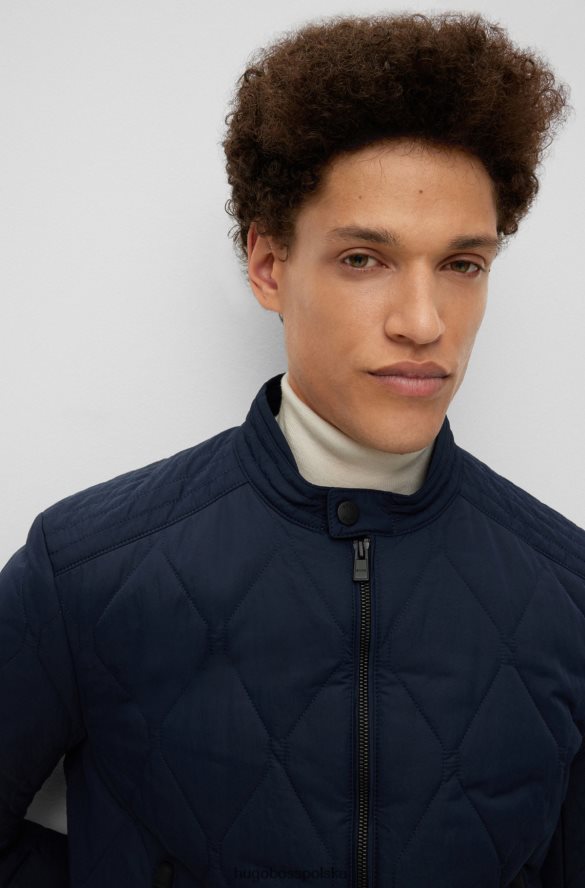 Hugo Boss Wodoodporna pikowana kurtka hugo z naszywką z logo w kolorze ciemnoniebieskim ciemny niebieski R0X0H61372