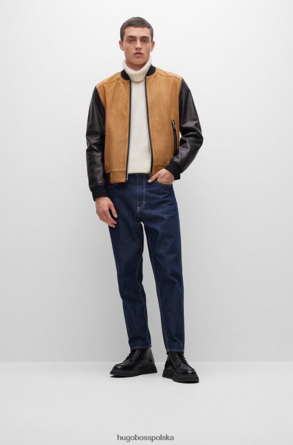 Hugo Boss beżowa kurtka bomber hugo z zamszu i skóry nappa beżowy R0X0H61382