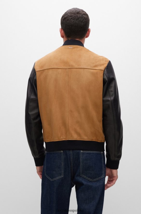 Hugo Boss beżowa kurtka bomber hugo z zamszu i skóry nappa beżowy R0X0H61382