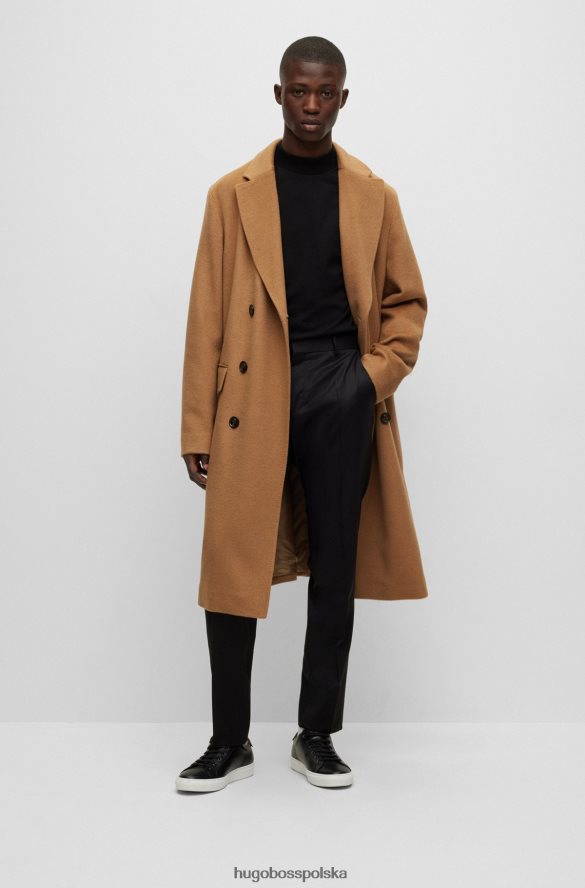Hugo Boss beżowy, długi, dwurzędowy płaszcz Hugo z wielbłądziej sierści beżowy R0X0H62372