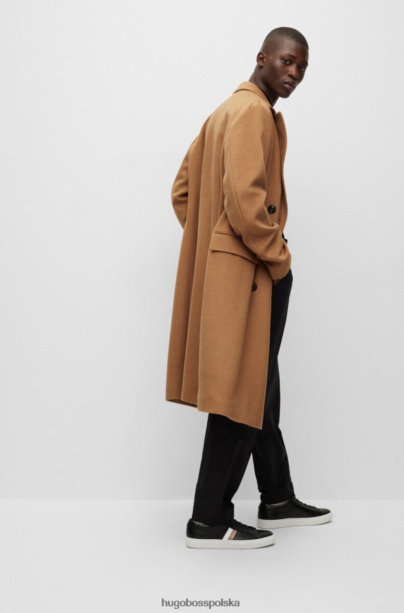 Hugo Boss beżowy, długi, dwurzędowy płaszcz Hugo z wielbłądziej sierści beżowy R0X0H62372