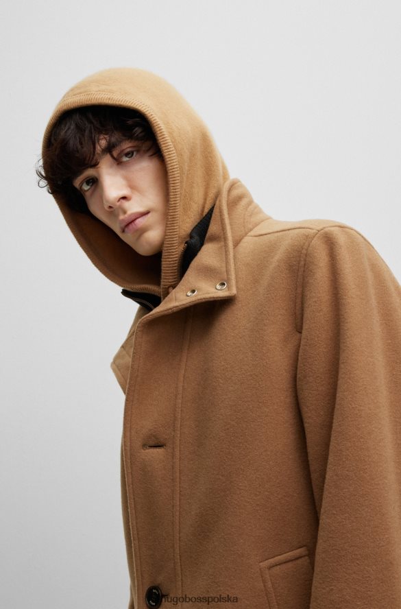Hugo Boss beżowy płaszcz o swobodnym kroju z melanżowej mieszanki wełny hugo beżowy R0X0H61236
