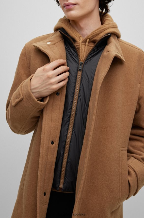 Hugo Boss beżowy płaszcz o swobodnym kroju z melanżowej mieszanki wełny hugo beżowy R0X0H61236