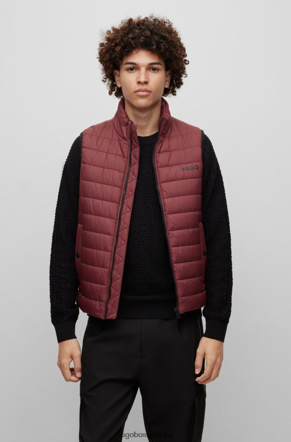 Hugo Boss ciemnobrązowa, wodoodporna, wyściełana kamizelka hugo slim-fit z kontrastowym logo ciemny brąz R0X0H62095