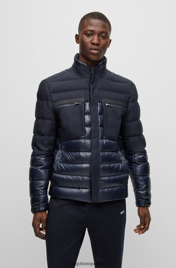 Hugo Boss ciemnoniebieska hybrydowa kurtka puchowa hugo z naszywką z logo ciemny niebieski R0X0H61911