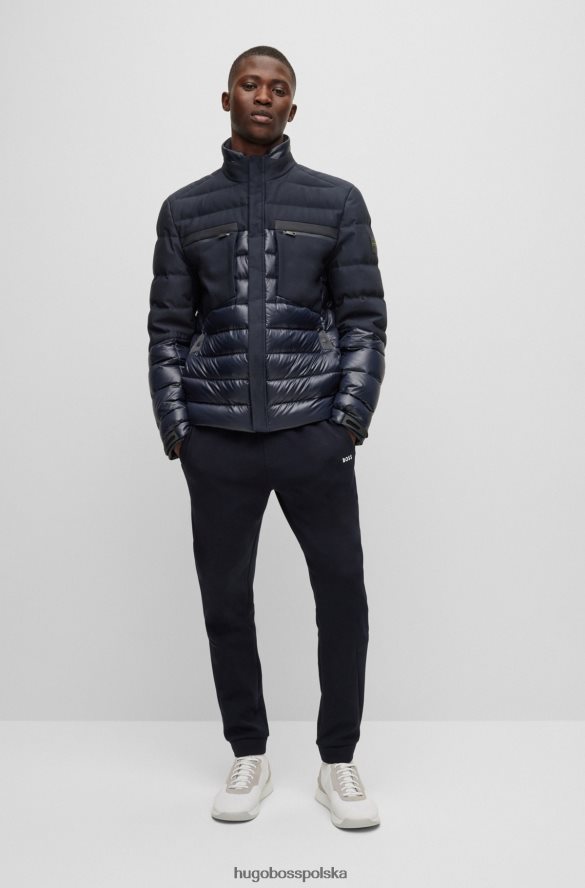 Hugo Boss ciemnoniebieska hybrydowa kurtka puchowa hugo z naszywką z logo ciemny niebieski R0X0H61911