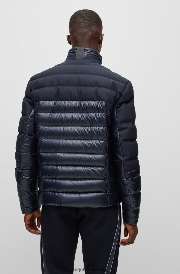 Hugo Boss ciemnoniebieska hybrydowa kurtka puchowa hugo z naszywką z logo ciemny niebieski R0X0H61911
