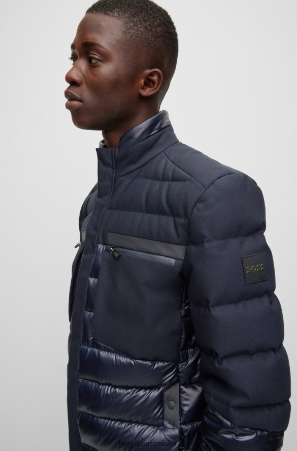 Hugo Boss ciemnoniebieska hybrydowa kurtka puchowa hugo z naszywką z logo ciemny niebieski R0X0H61911