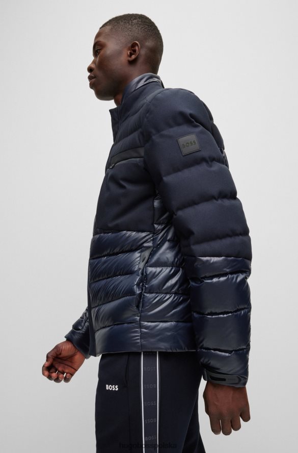 Hugo Boss ciemnoniebieska hybrydowa kurtka puchowa hugo z naszywką z logo ciemny niebieski R0X0H61911