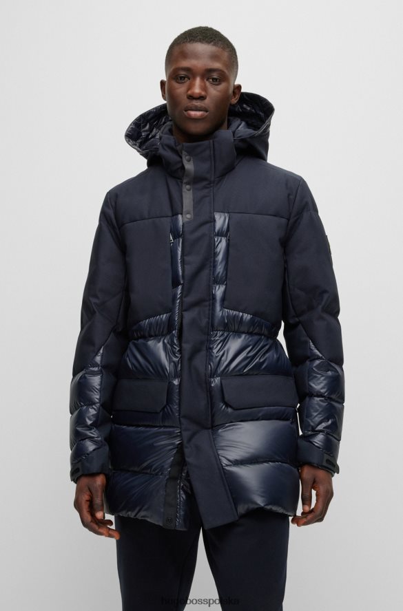 Hugo Boss ciemnoniebieska hybrydowa kurtka puchowa hugo z odpinanym kapturem ciemny niebieski R0X0H61536