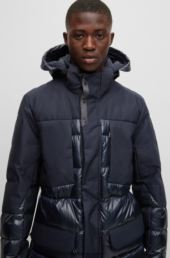 Hugo Boss ciemnoniebieska hybrydowa kurtka puchowa hugo z odpinanym kapturem ciemny niebieski R0X0H61536
