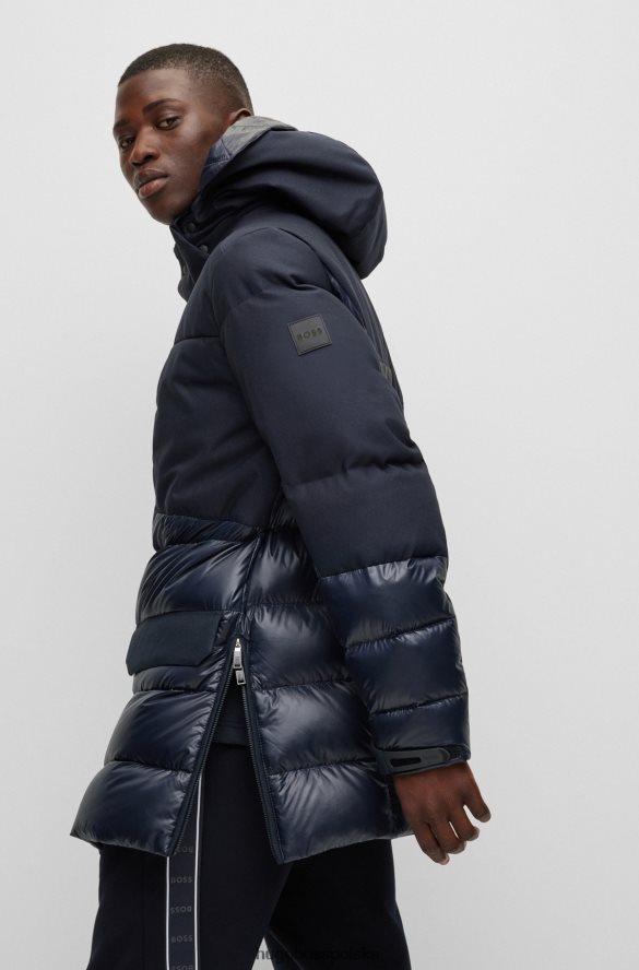 Hugo Boss ciemnoniebieska hybrydowa kurtka puchowa hugo z odpinanym kapturem ciemny niebieski R0X0H61536