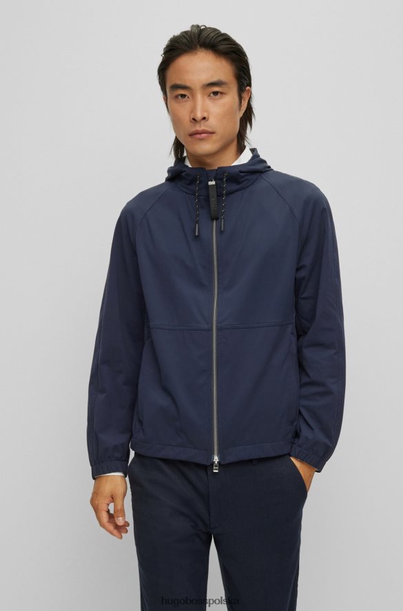 Hugo Boss ciemnoniebieska kurtka hugo slim fit z kapturem, wykonana z elastycznego materiału ciemny niebieski R0X0H63765