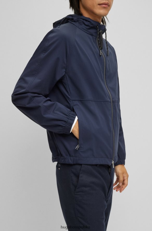 Hugo Boss ciemnoniebieska kurtka hugo slim fit z kapturem, wykonana z elastycznego materiału ciemny niebieski R0X0H63765