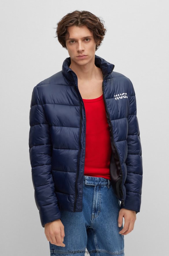 Hugo Boss ciemnoniebieska kurtka puchowa hugo o dopasowanym kroju z rozciętym logo ciemny niebieski R0X0H61479