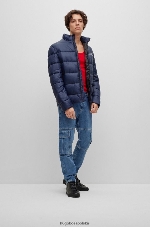 Hugo Boss ciemnoniebieska kurtka puchowa hugo o dopasowanym kroju z rozciętym logo ciemny niebieski R0X0H61479