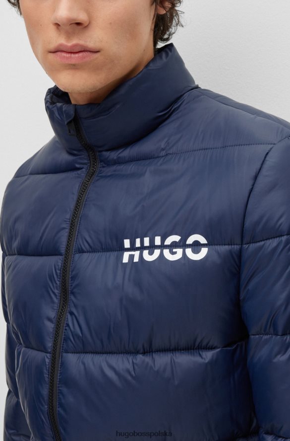 Hugo Boss ciemnoniebieska kurtka puchowa hugo o dopasowanym kroju z rozciętym logo ciemny niebieski R0X0H61479