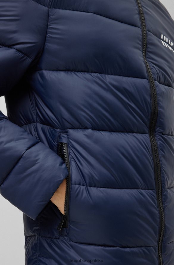 Hugo Boss ciemnoniebieska kurtka puchowa hugo o dopasowanym kroju z rozciętym logo ciemny niebieski R0X0H61479
