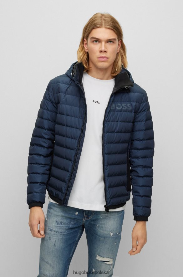 Hugo Boss ciemnoniebieska, wodoodporna kurtka puchowa z logo hugo ciemny niebieski R0X0H61154