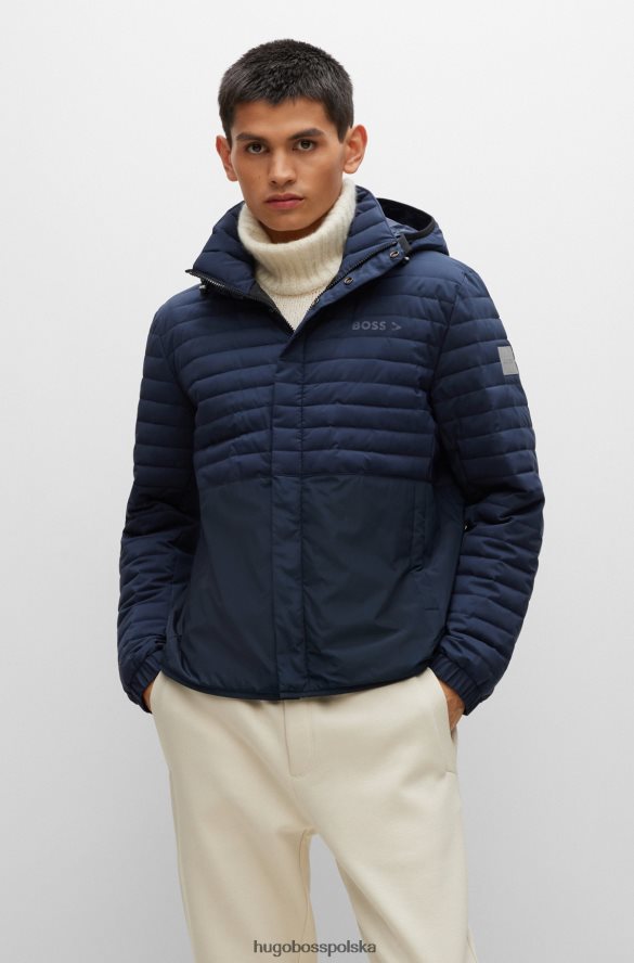 Hugo Boss ciemnoniebieska, wodoodporna, ocieplana kurtka hugo z detalami z logo ciemny niebieski R0X0H62763