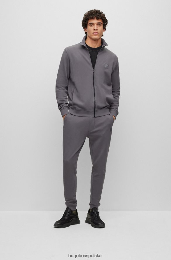 Hugo Boss ciemnoszara kurtka o swobodnym kroju z frotte z naszywką z logo hugo ciemno szary R0X0H62701