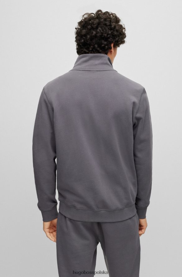 Hugo Boss ciemnoszara kurtka o swobodnym kroju z frotte z naszywką z logo hugo ciemno szary R0X0H62701