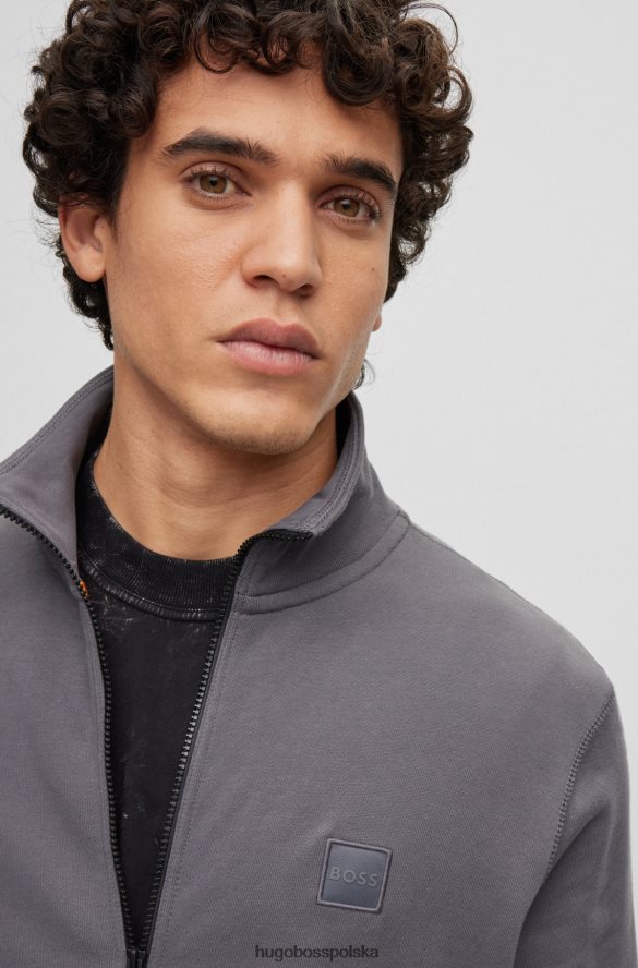 Hugo Boss ciemnoszara kurtka o swobodnym kroju z frotte z naszywką z logo hugo ciemno szary R0X0H62701