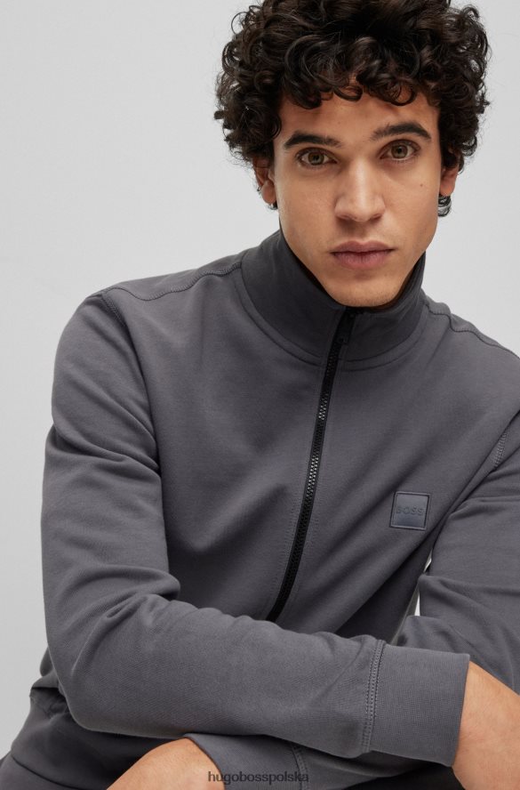 Hugo Boss ciemnoszara kurtka o swobodnym kroju z frotte z naszywką z logo hugo ciemno szary R0X0H62701