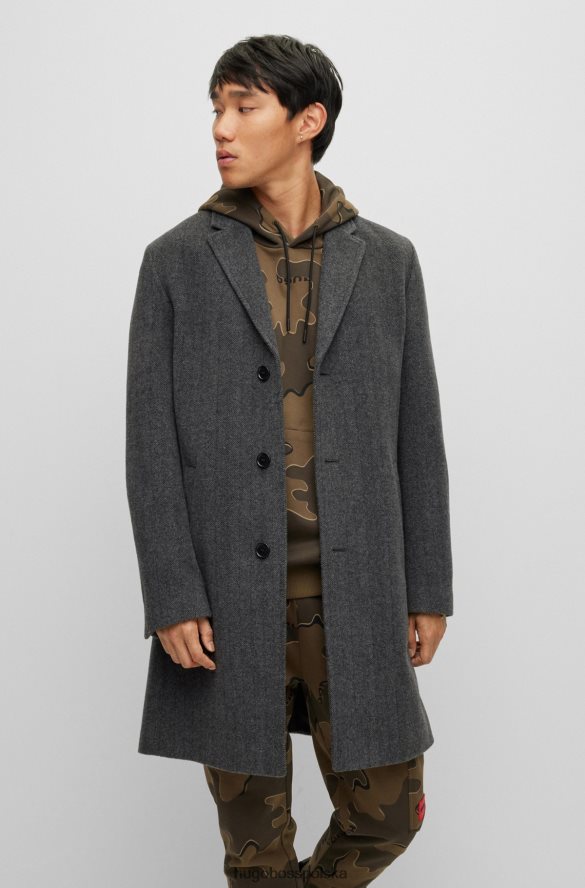 Hugo Boss ciemnoszary płaszcz wizytowy z domieszką wełny i guzikami w kolorze kości słoniowej hugo ciemno szary R0X0H62285