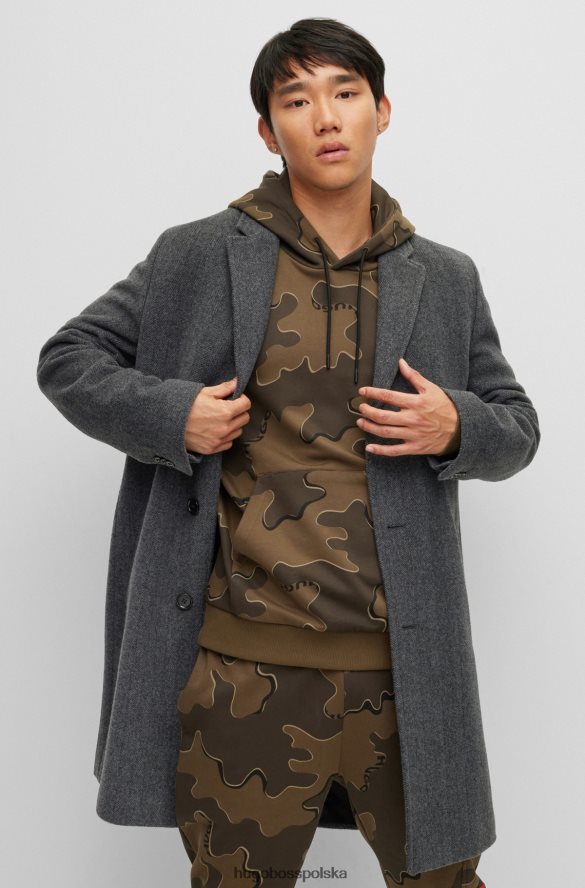 Hugo Boss ciemnoszary płaszcz wizytowy z domieszką wełny i guzikami w kolorze kości słoniowej hugo ciemno szary R0X0H62285
