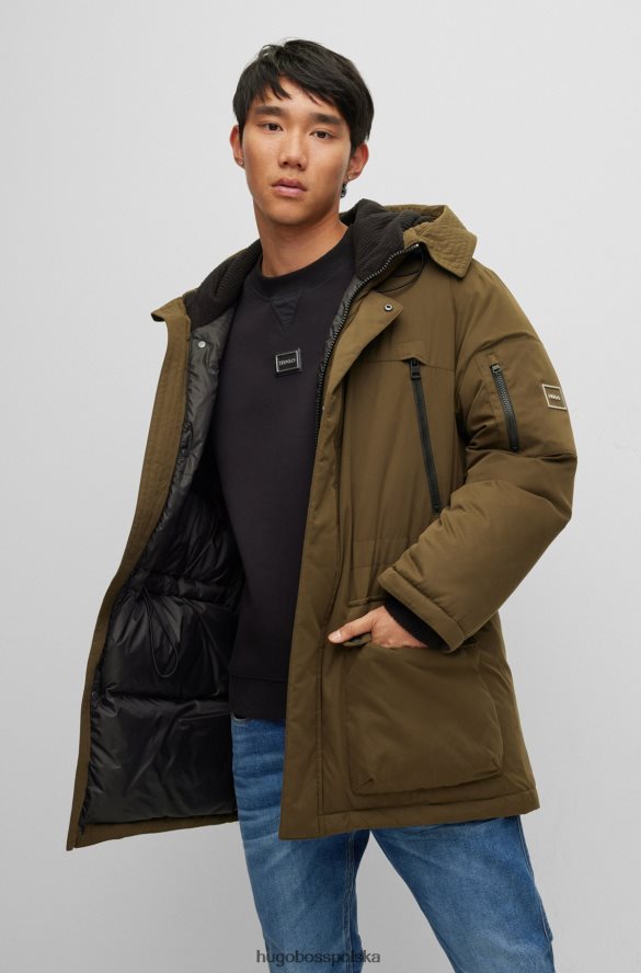 Hugo Boss ciemnozielona kurtka puchowa hugo z logo na ramce ciemnozielony R0X0H61671