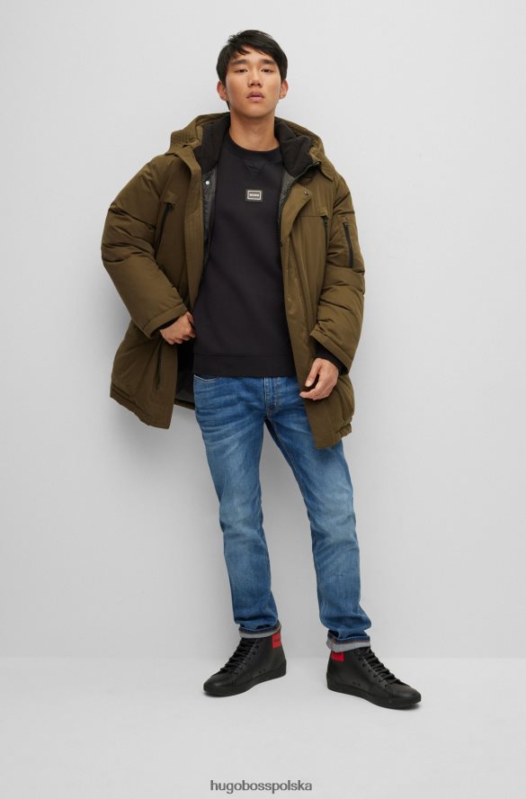 Hugo Boss ciemnozielona kurtka puchowa hugo z logo na ramce ciemnozielony R0X0H61671