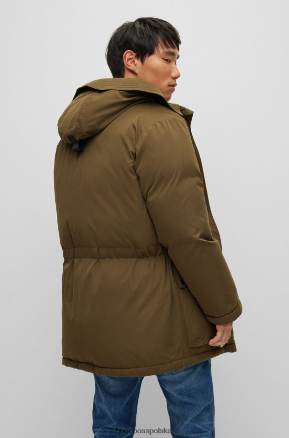 Hugo Boss ciemnozielona kurtka puchowa hugo z logo na ramce ciemnozielony R0X0H61671