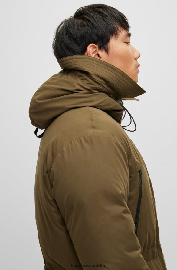 Hugo Boss ciemnozielona kurtka puchowa hugo z logo na ramce ciemnozielony R0X0H61671