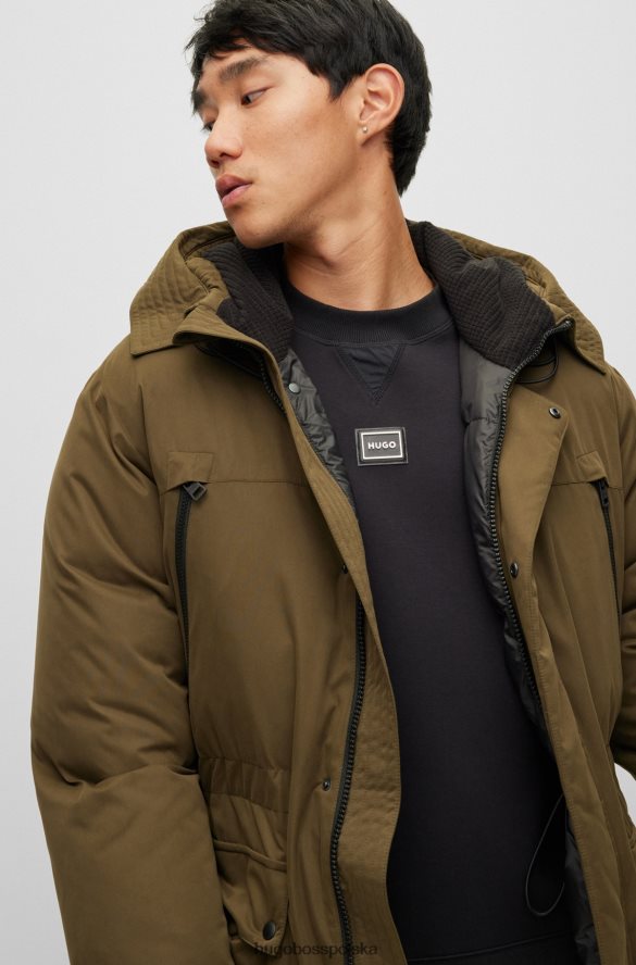 Hugo Boss ciemnozielona kurtka puchowa hugo z logo na ramce ciemnozielony R0X0H61671