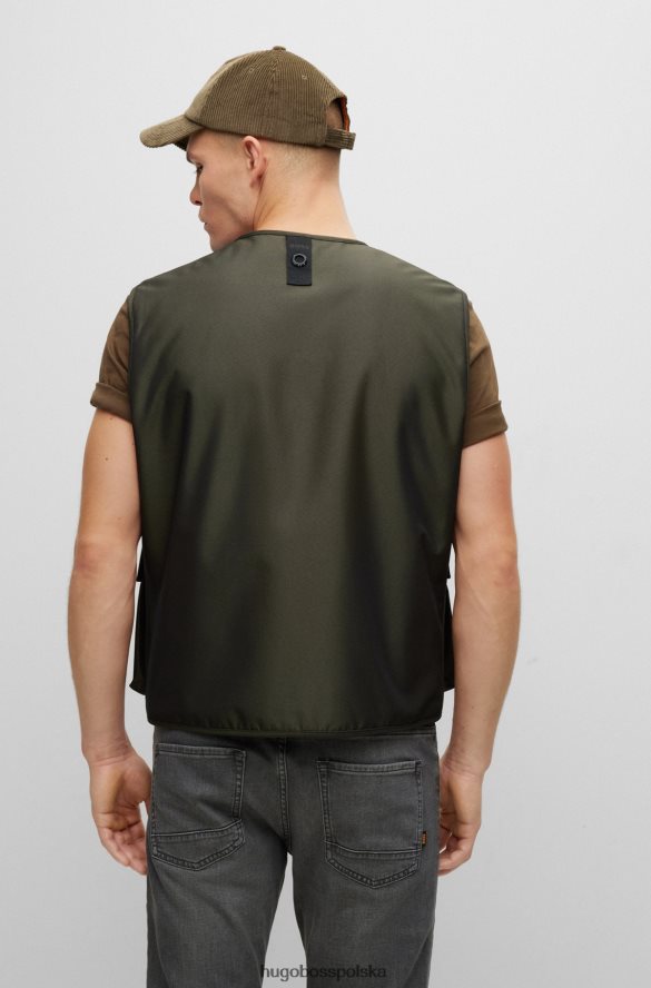 Hugo Boss ciemnozielona, ​​wodoodporna kamizelka hugo o dopasowanym kroju z naszywką z logo ciemnozielony R0X0H62750