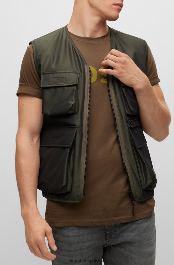 Hugo Boss ciemnozielona, ​​wodoodporna kamizelka hugo o dopasowanym kroju z naszywką z logo ciemnozielony R0X0H62750