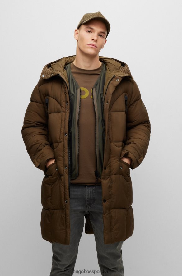 Hugo Boss ciemnozielona wodoodporna kurtka parka hugo z łatami na łokciach ciemnozielony R0X0H62163