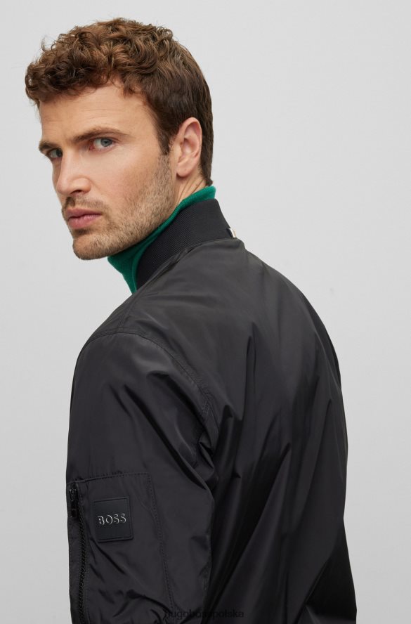 Hugo Boss czarna kurtka bomber hugo o regularnym kroju z materiału pochodzącego z recyklingu czarny R0X0H61537